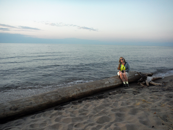 Karen Duquette waiting to see a sunset on Lake Superior